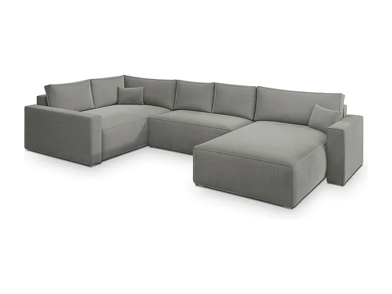 Canapé D'angle Velami Gris Clair En Velours Avec Fonction De Couchage