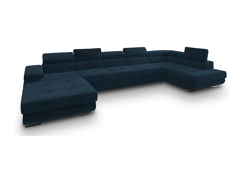 Canapé D'angle Toriva Bleu En Velours Avec Fonction De Couchage