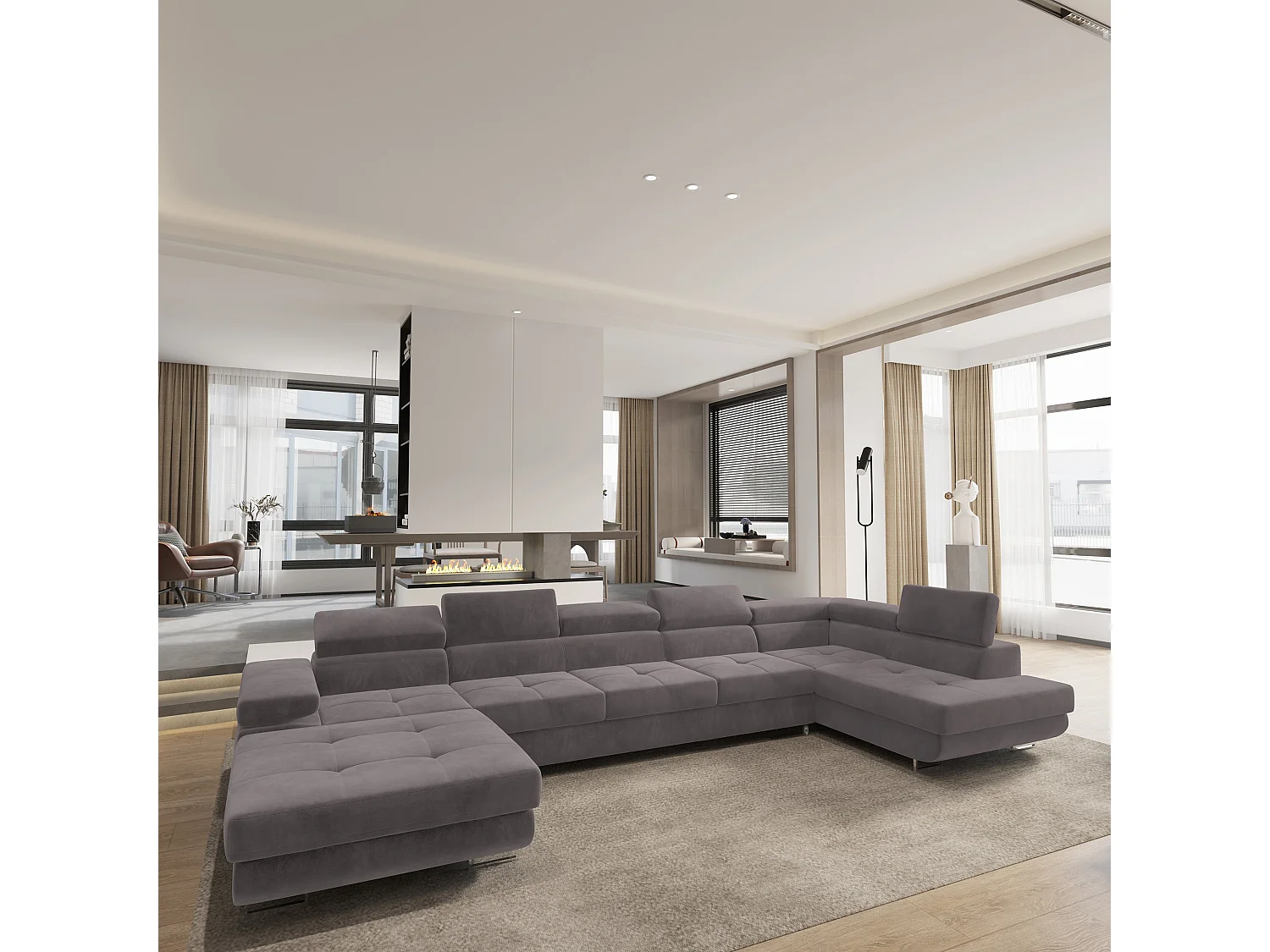 Canapé D'angle Toriva Violet En Velours Avec Fonction De Couchage