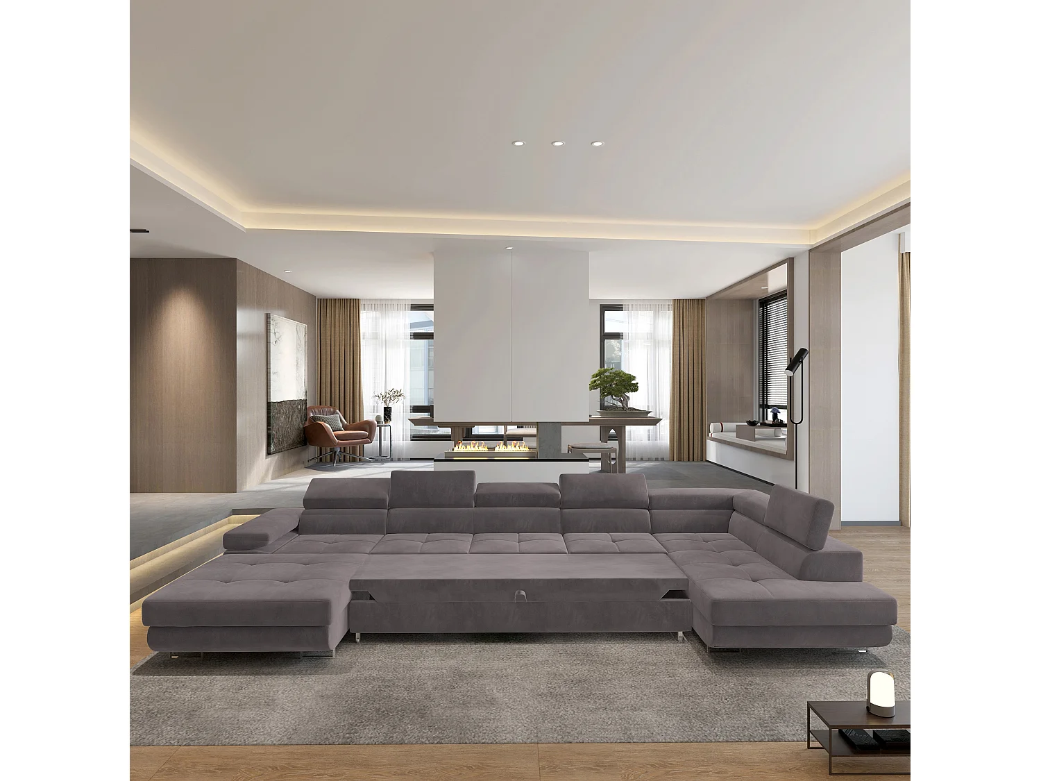 Canapé D'angle Toriva Violet En Velours Avec Fonction De Couchage