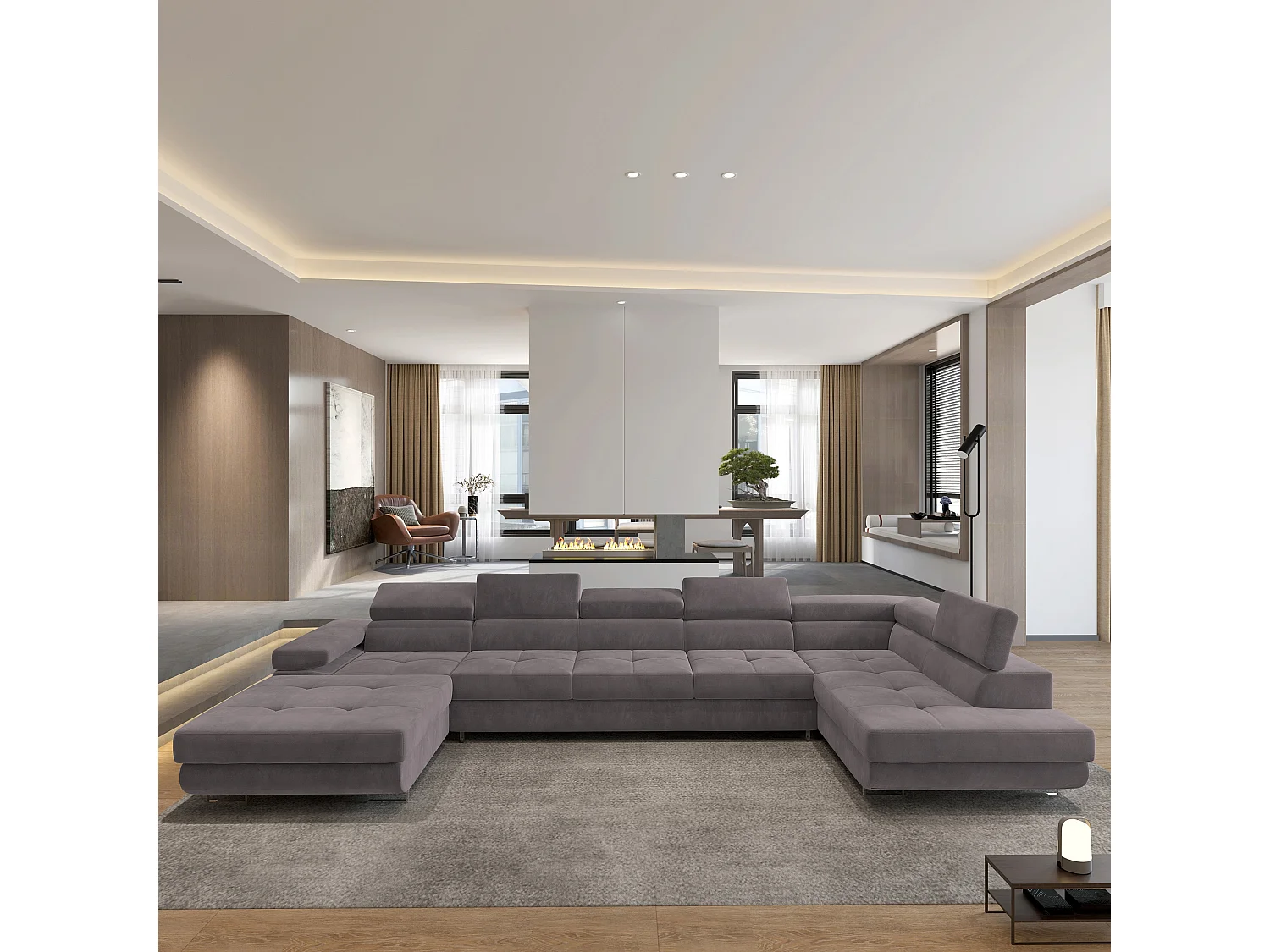 Canapé D'angle Toriva Violet En Velours Avec Fonction De Couchage