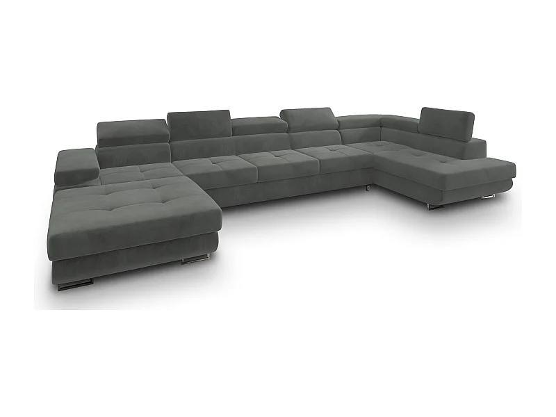 Canapé D'angle Toriva Gris En Velours Avec Fonction De Couchage