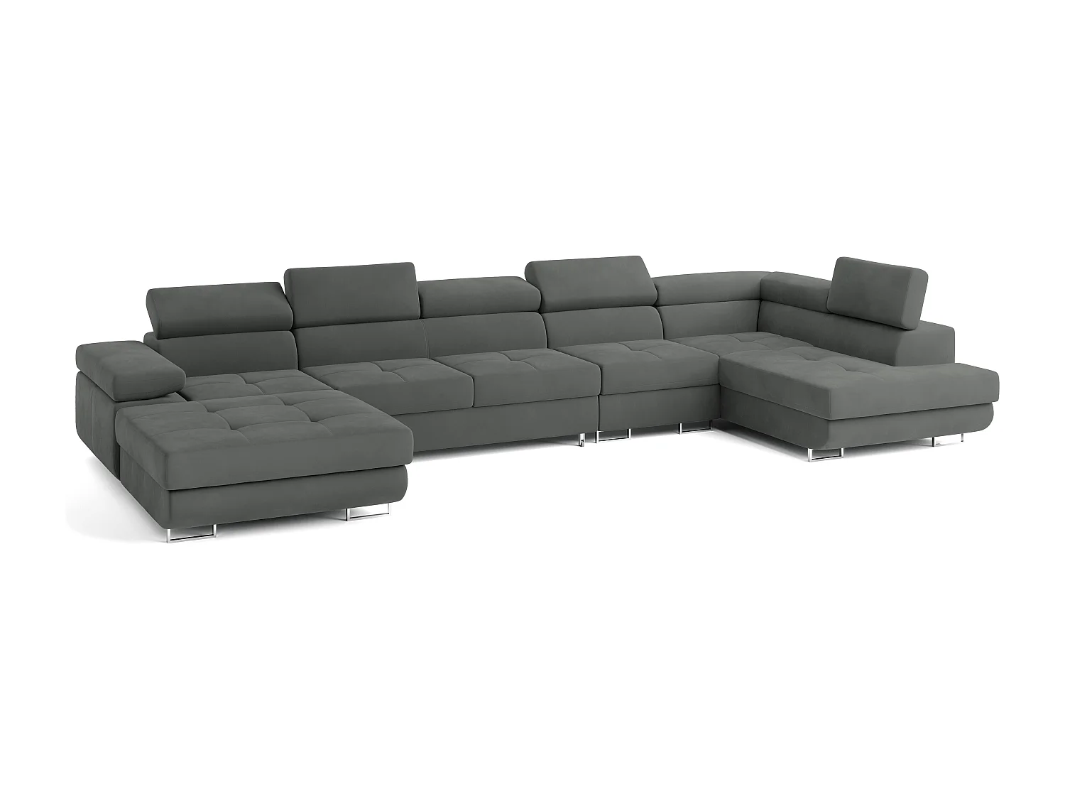 Canapé D'angle Velora  Gris En Velours Avec Fonction De Couchage