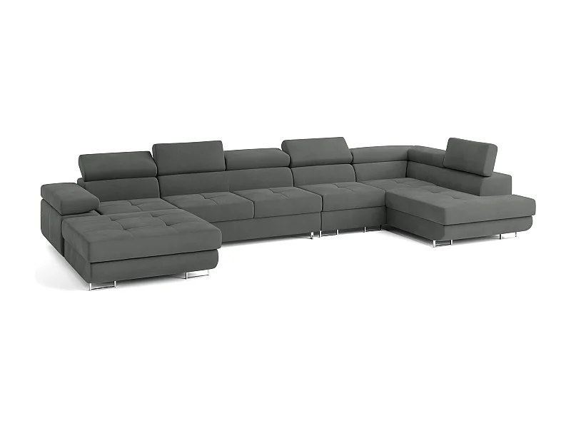 Canapé D'angle Velora  Gris En Velours Avec Fonction De Couchage