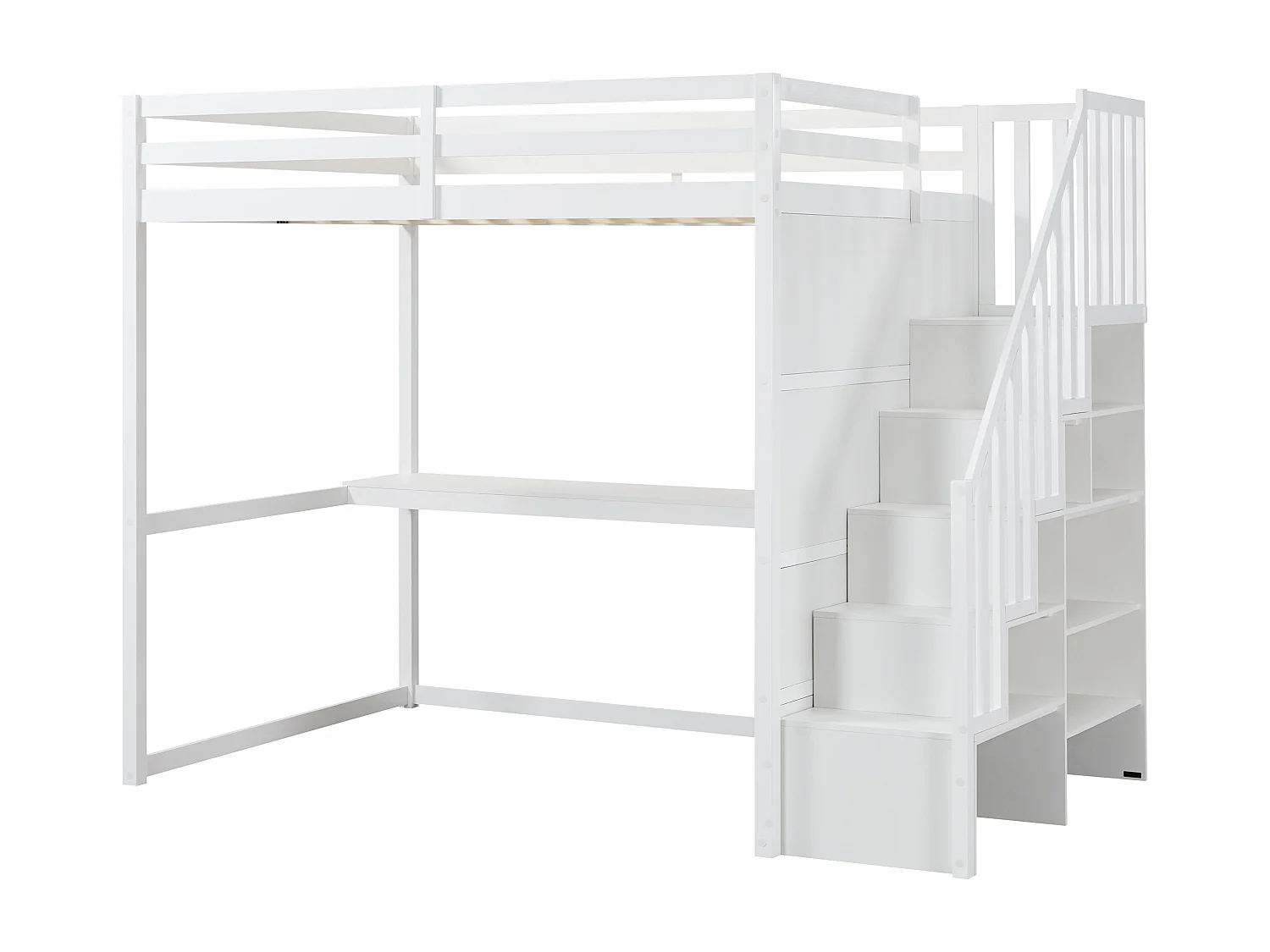 Lit mezzanine 140 x 190 cm - Pin et MDF - Blanc - Avec bureau - MENIZI