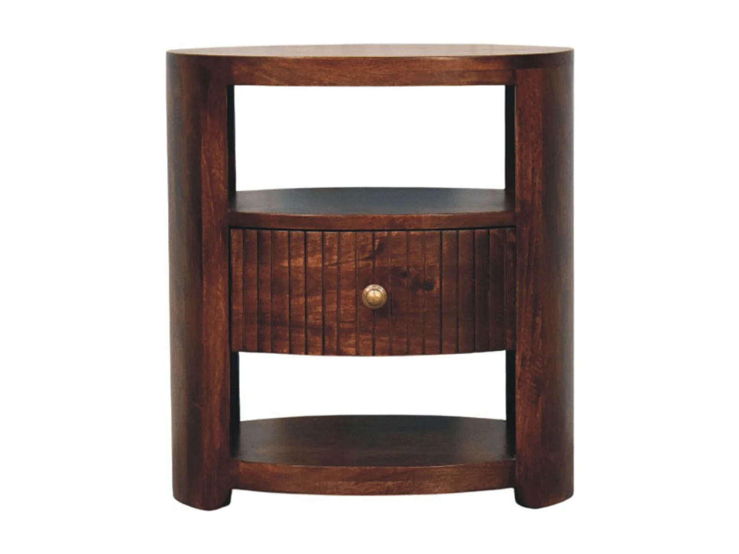 Artisan Furniture Nachttisch Bordeaux aus massivem Mangoholz, 1 Schublade, 2 offene Ablageflächen, dunkelbraun