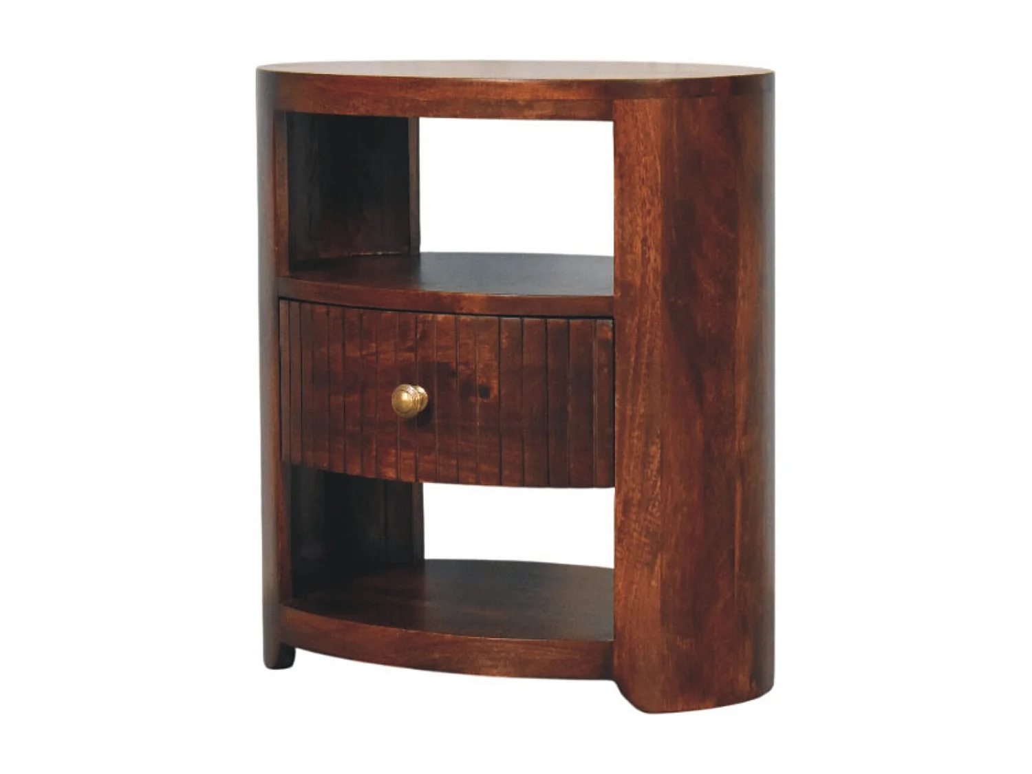 Artisan Furniture Nachttisch Bordeaux aus massivem Mangoholz, 1 Schublade, 2 offene Ablageflächen, dunkelbraun