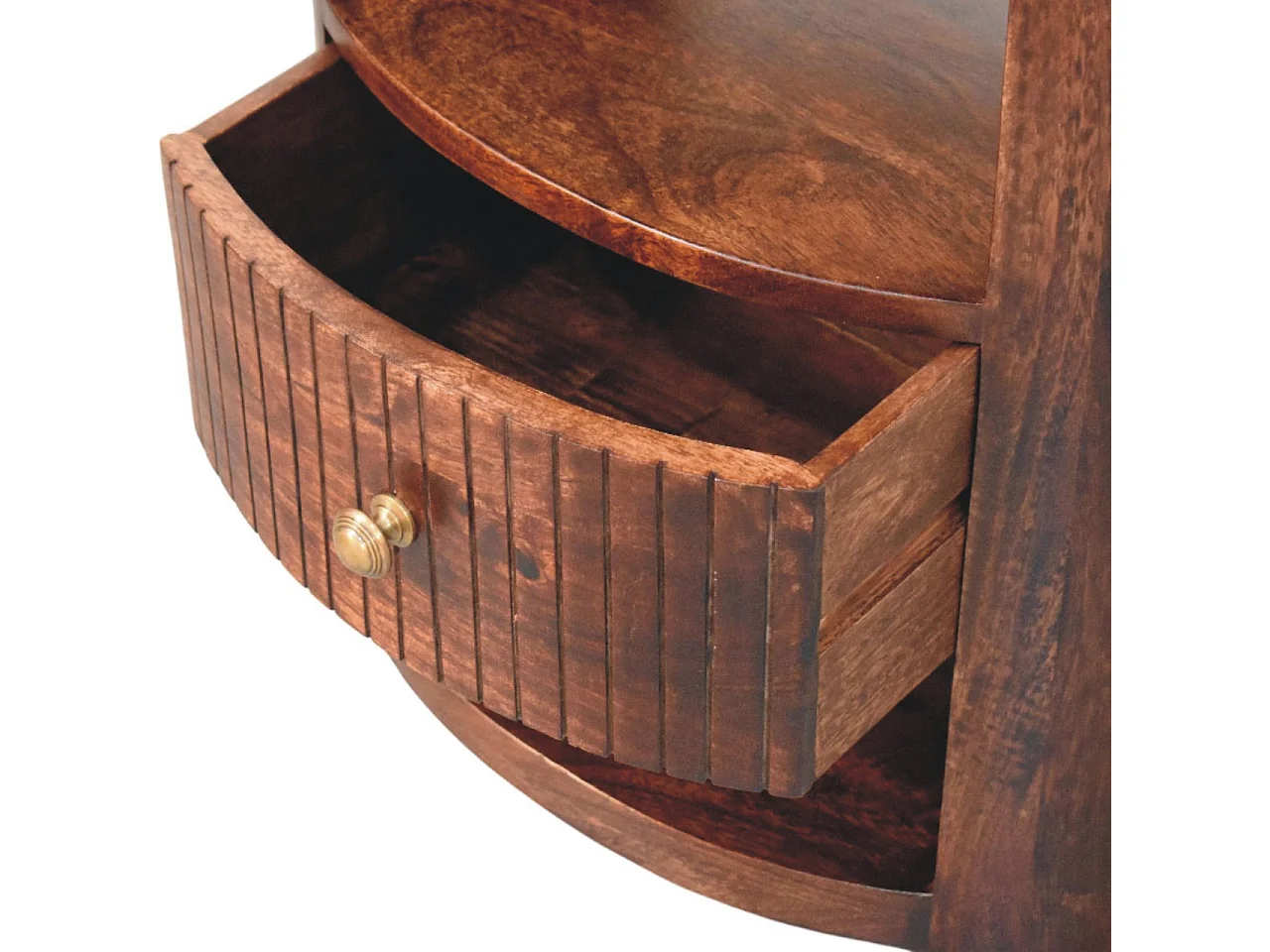 Artisan Furniture Nachttisch Bordeaux aus massivem Mangoholz, 1 Schublade, 2 offene Ablageflächen, dunkelbraun