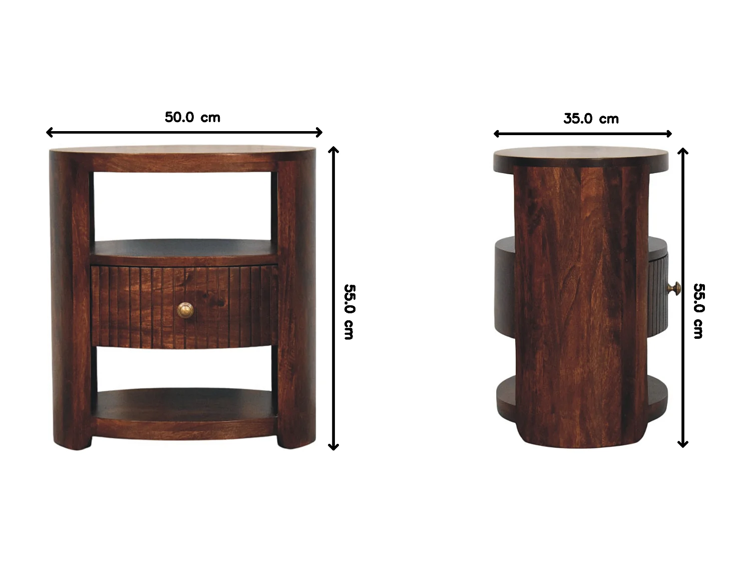 Artisan Furniture Nachttisch Bordeaux aus massivem Mangoholz, 1 Schublade, 2 offene Ablageflächen, dunkelbraun