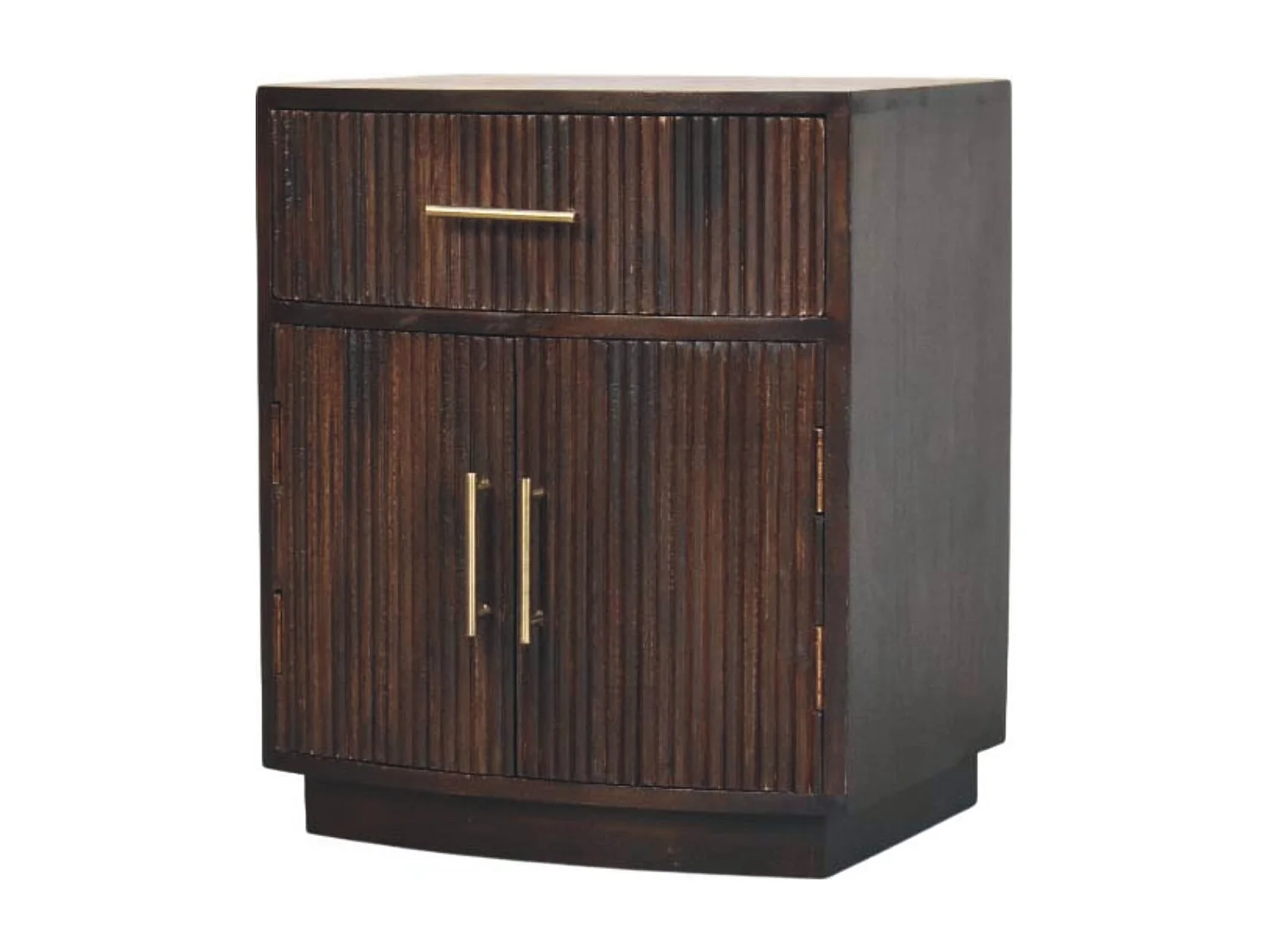 Artisan Furniture Table de chevet Milan en bois massif de manguier, 1 tiroir, 2 portes avec 2 étagères, marron chocolat