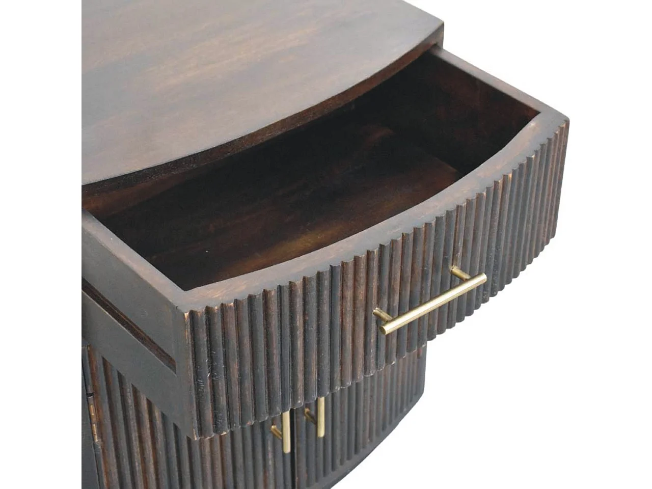 Artisan Furniture Table de chevet Milan en bois massif de manguier, 1 tiroir, 2 portes avec 2 étagères, marron chocolat