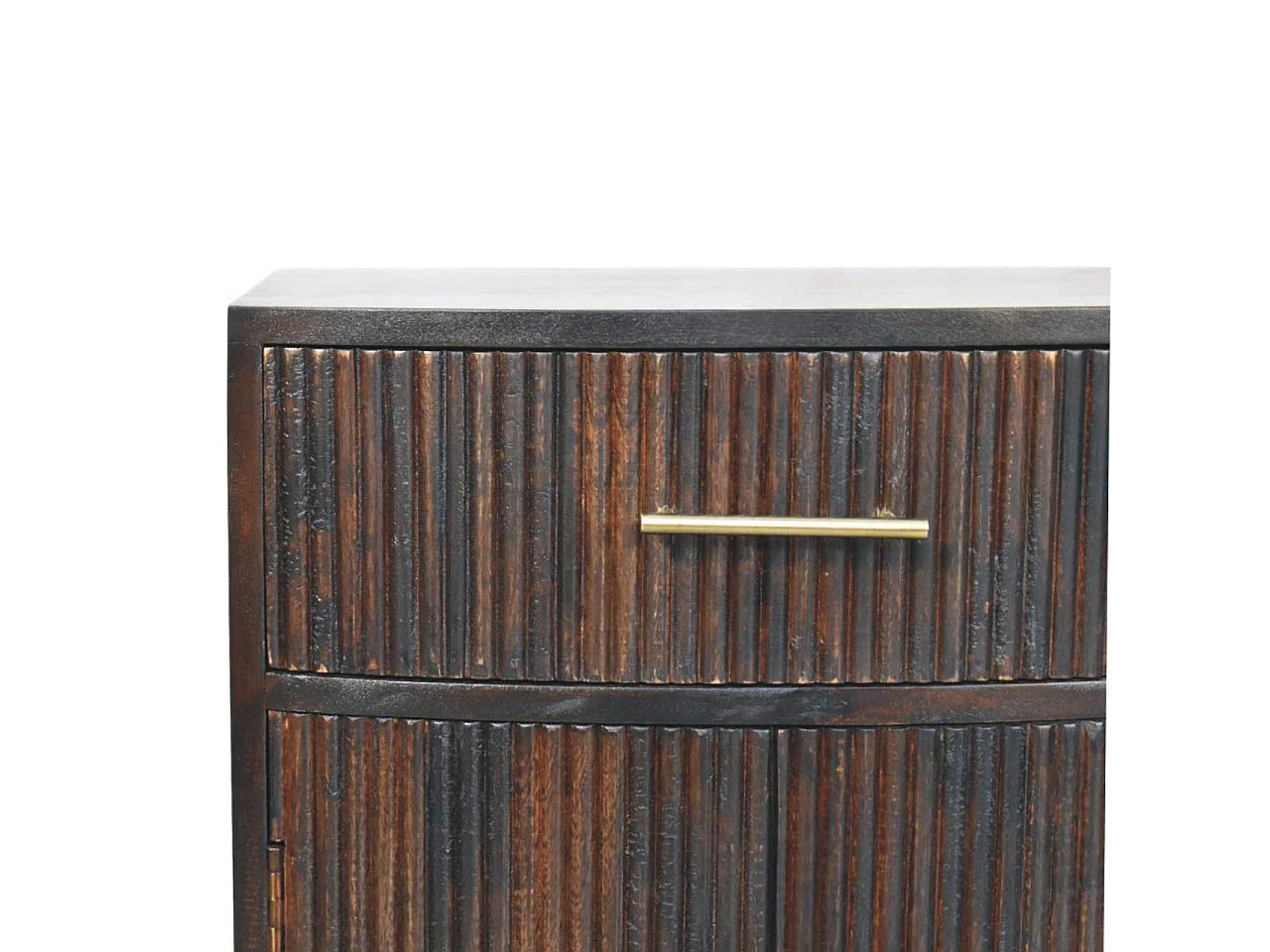 Artisan Furniture Table de chevet Milan en bois massif de manguier, 1 tiroir, 2 portes avec 2 étagères, marron chocolat