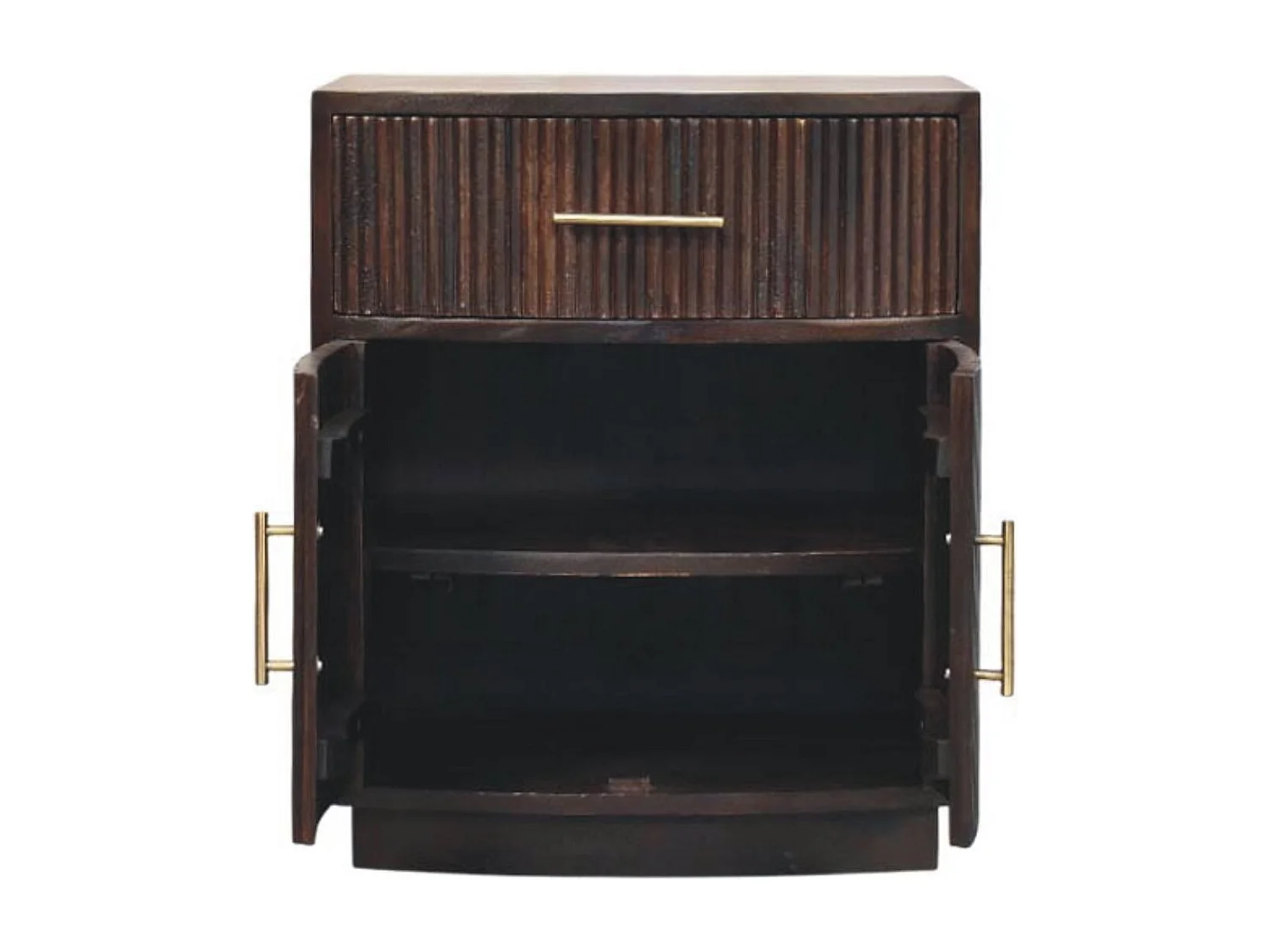 Artisan Furniture Table de chevet Milan en bois massif de manguier, 1 tiroir, 2 portes avec 2 étagères, marron chocolat