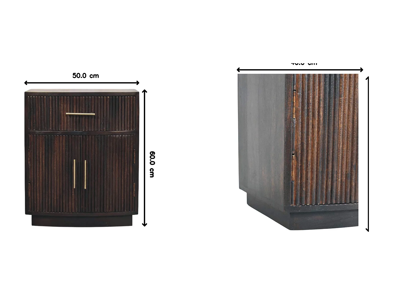 Artisan Furniture Table de chevet Milan en bois massif de manguier, 1 tiroir, 2 portes avec 2 étagères, marron chocolat