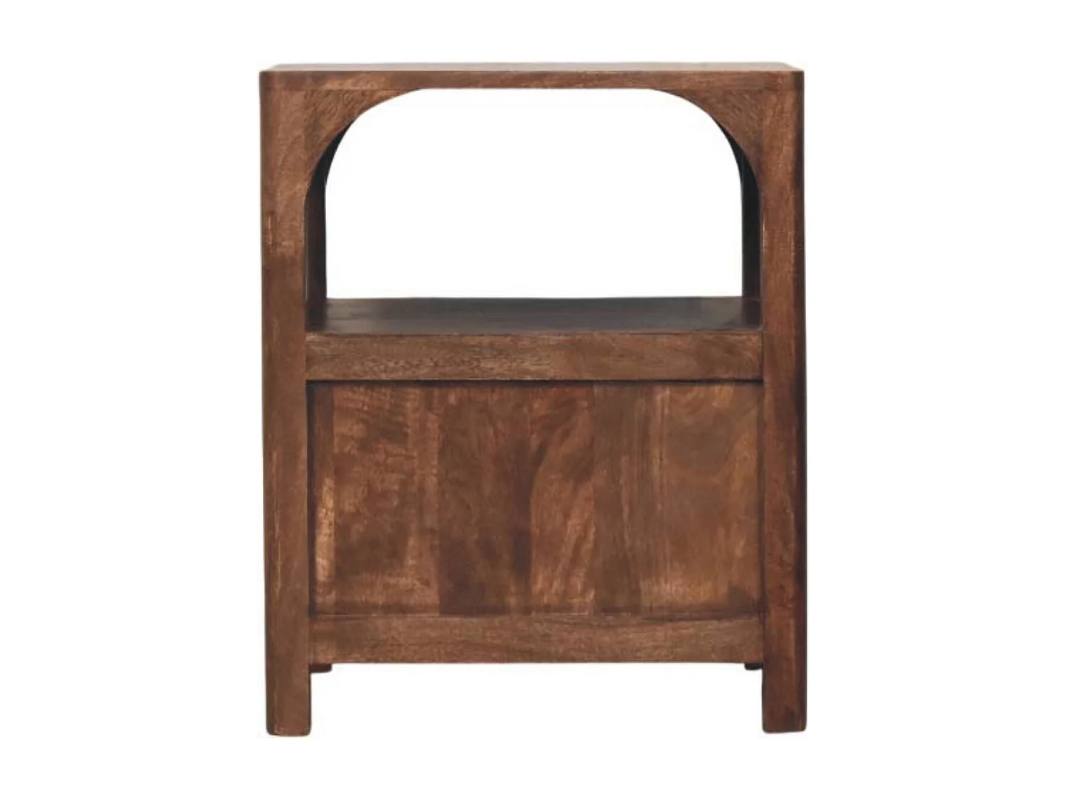 Artisan Furniture Nachttisch Arc-Line aus massivem Mangoholz, 1 Schublade, 1 offene Ablage, warmbraun