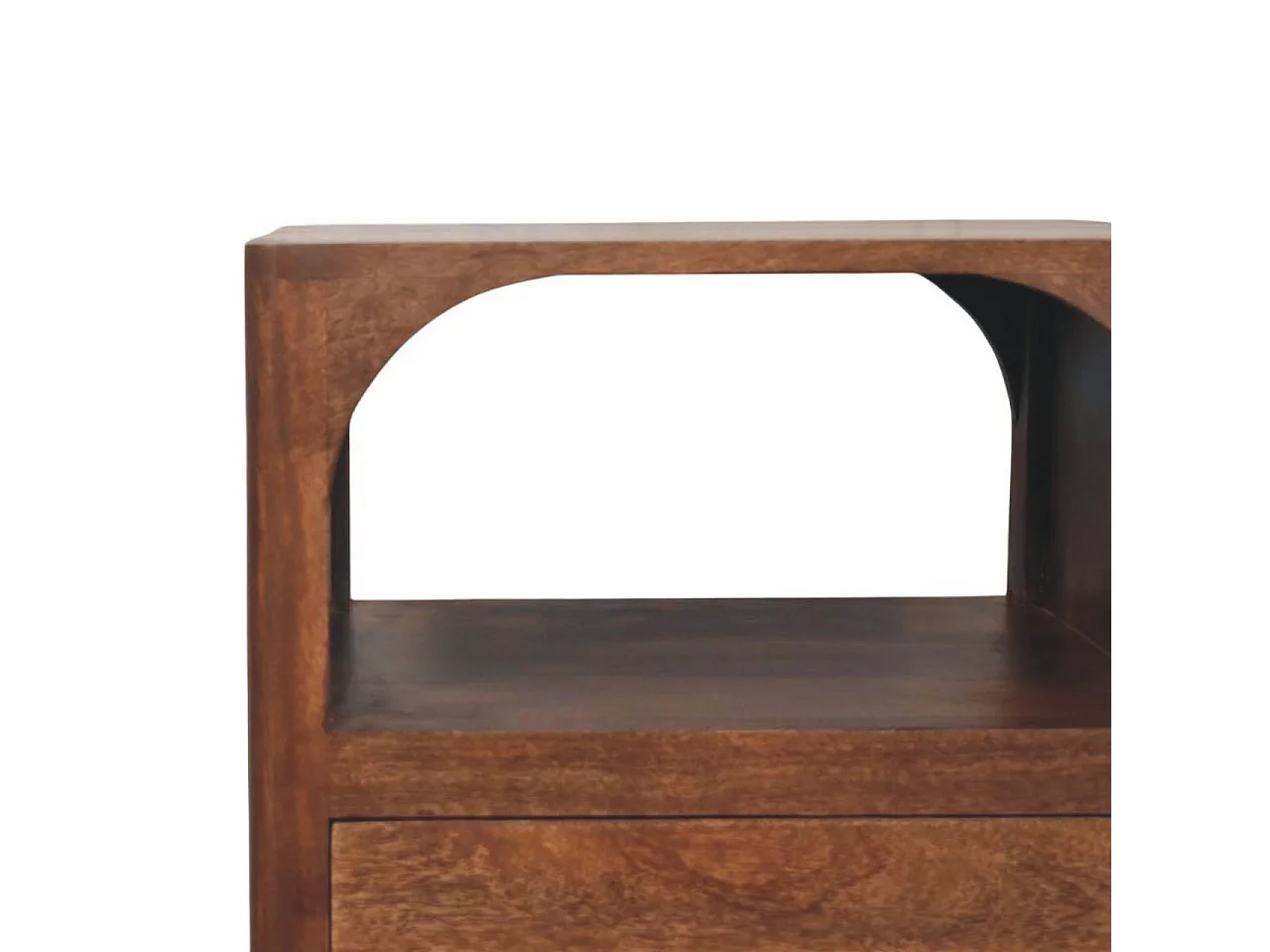 Artisan Furniture Nachttisch Arc-Line aus massivem Mangoholz, 1 Schublade, 1 offene Ablage, warmbraun