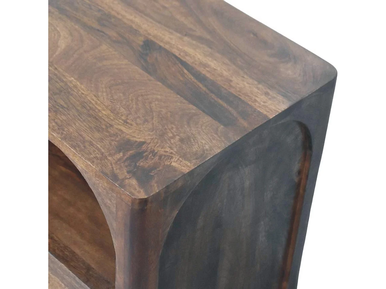 Artisan Furniture Nachttisch Arc-Line aus massivem Mangoholz, 1 Schublade, 1 offene Ablage, warmbraun