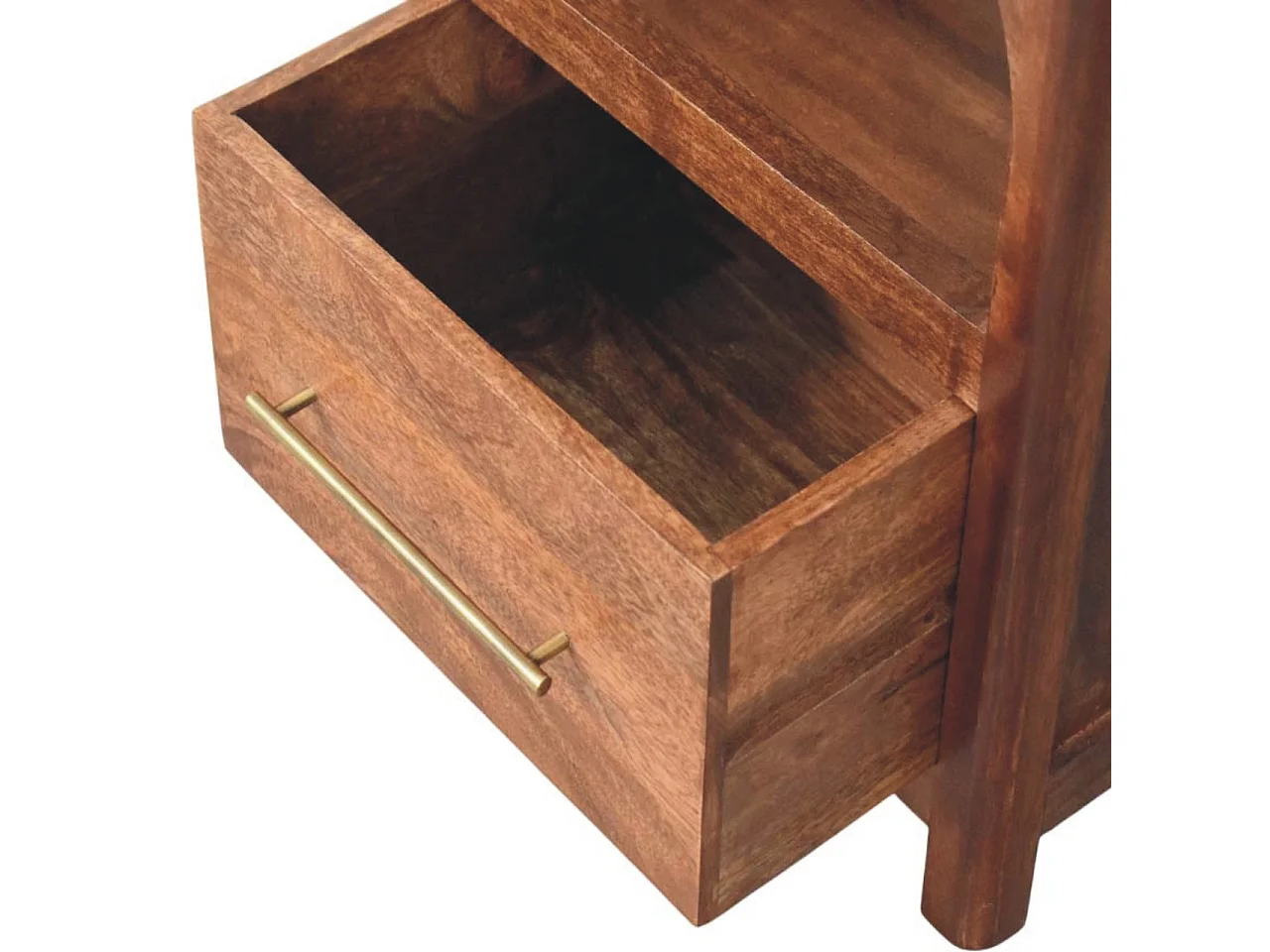 Artisan Furniture Nachttisch Arc-Line aus massivem Mangoholz, 1 Schublade, 1 offene Ablage, warmbraun