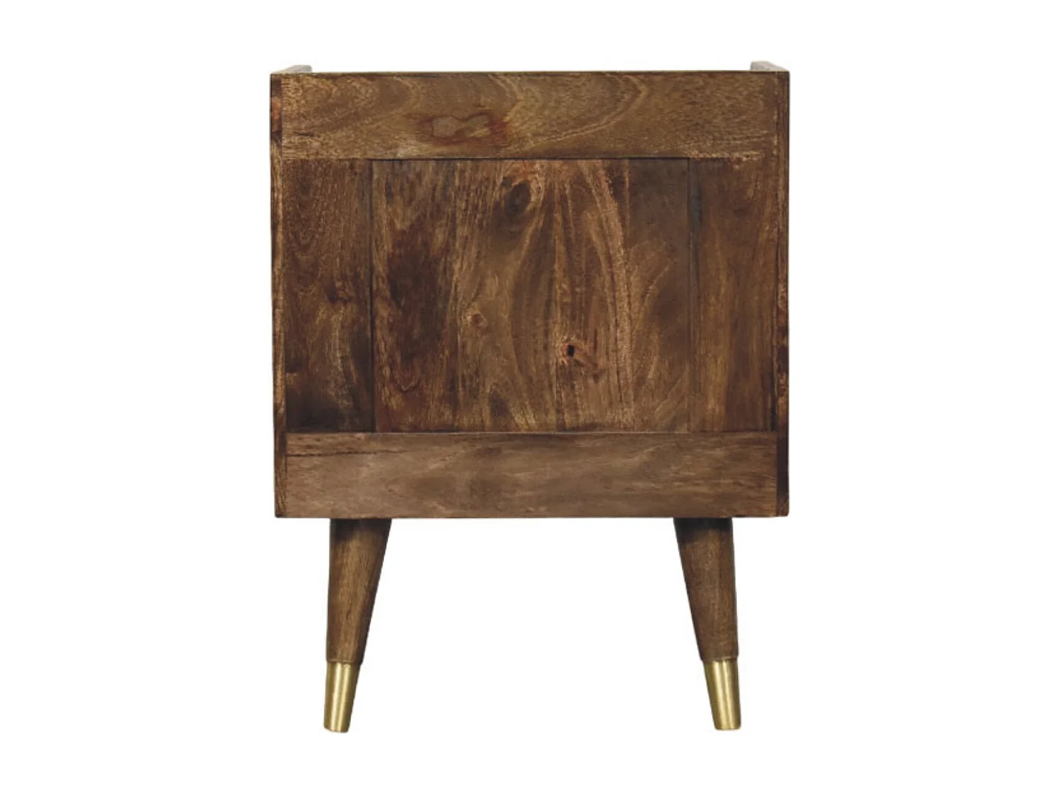 Artisan Furniture Table de chevet en bois massif à motif soleil incrusté de laiton, 1 tiroir, 1 niche ouverte, marron et doré