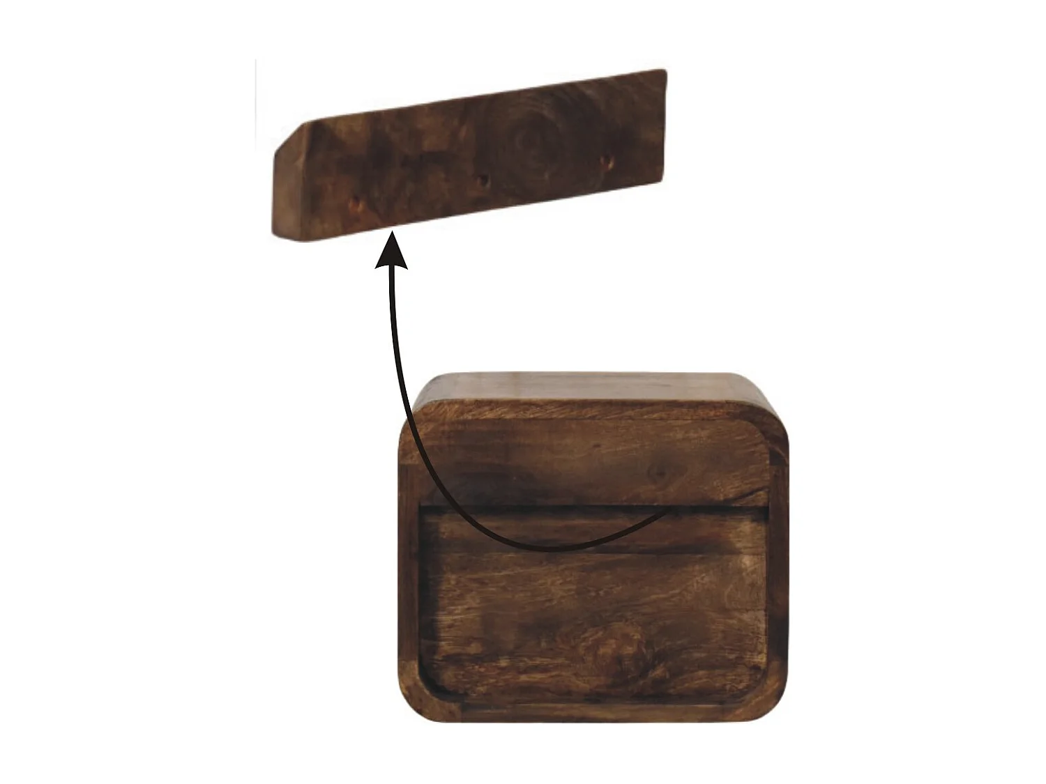 Artisan Furniture Table de chevet arrondie en bois massif de manguier, 1 tiroir, 1 niche ouverte, marron foncé