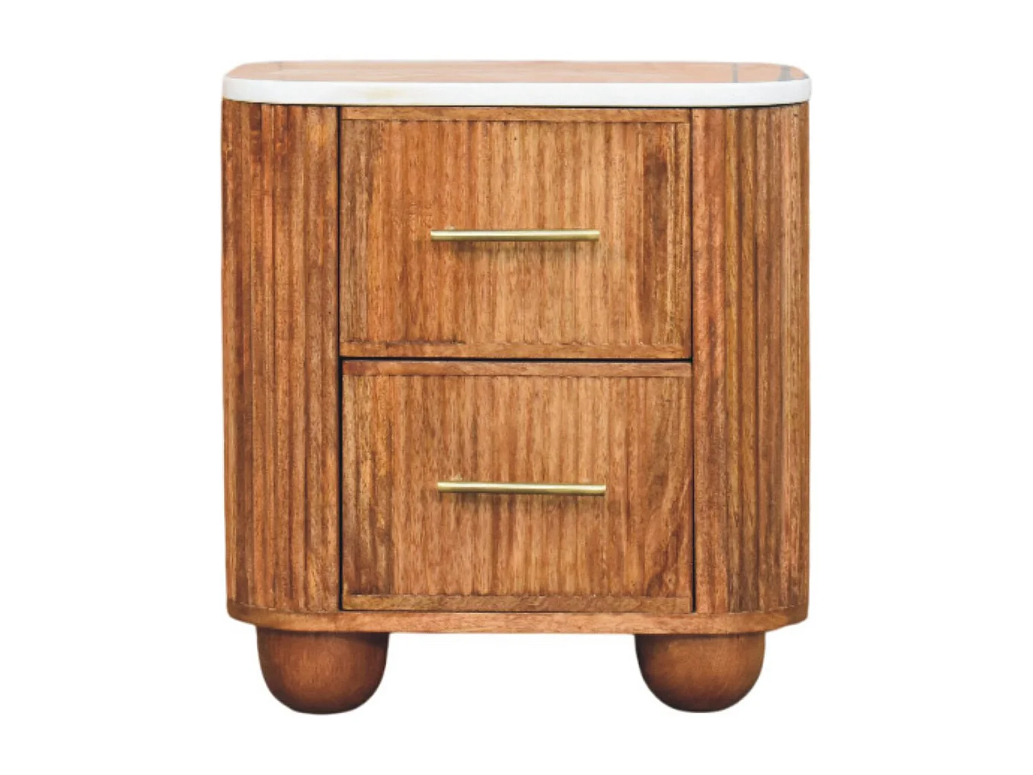 Artisan Furniture Nachttisch Unurorun aus Massivholz mit Marmorplatte, 2 Schubladen, weiß und braun