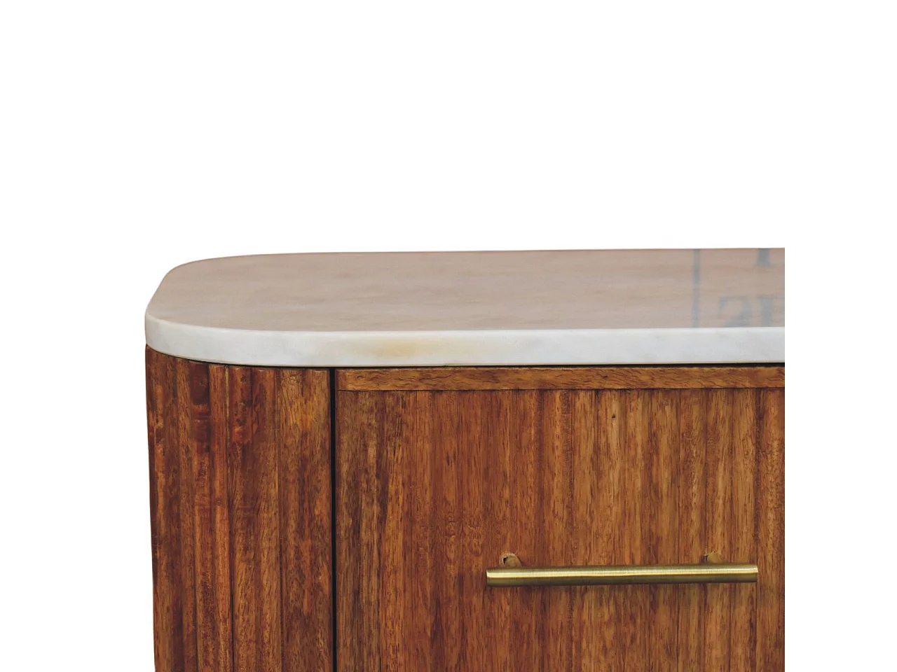 Artisan Furniture Nachttisch Unurorun aus Massivholz mit Marmorplatte, 2 Schubladen, weiß und braun