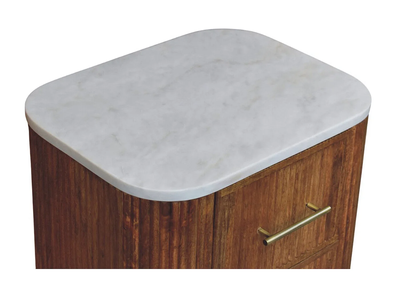 Artisan Furniture Nachttisch Unurorun aus Massivholz mit Marmorplatte, 2 Schubladen, weiß und braun