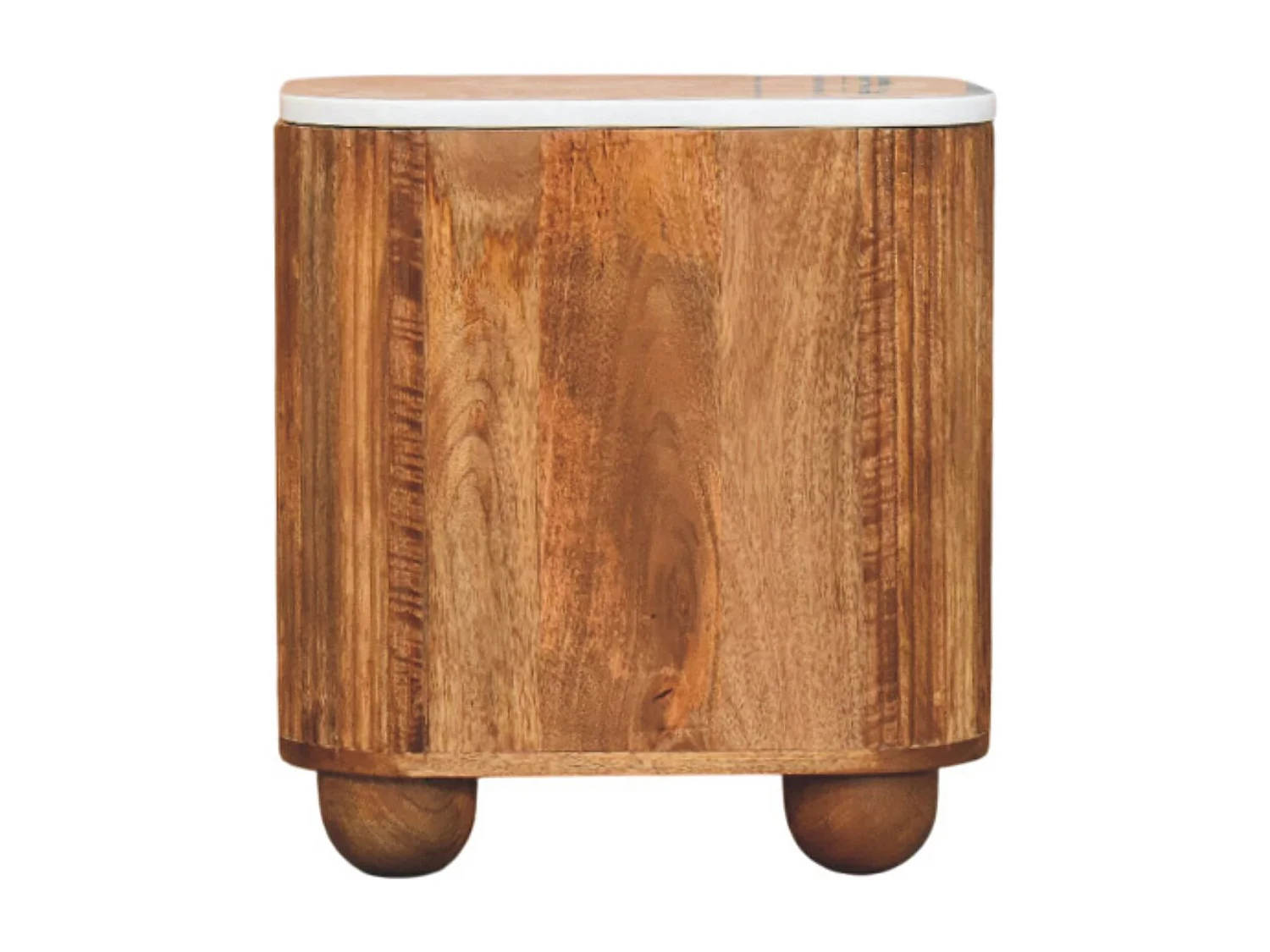 Artisan Furniture Nachttisch Unurorun aus Massivholz mit Marmorplatte, 2 Schubladen, weiß und braun