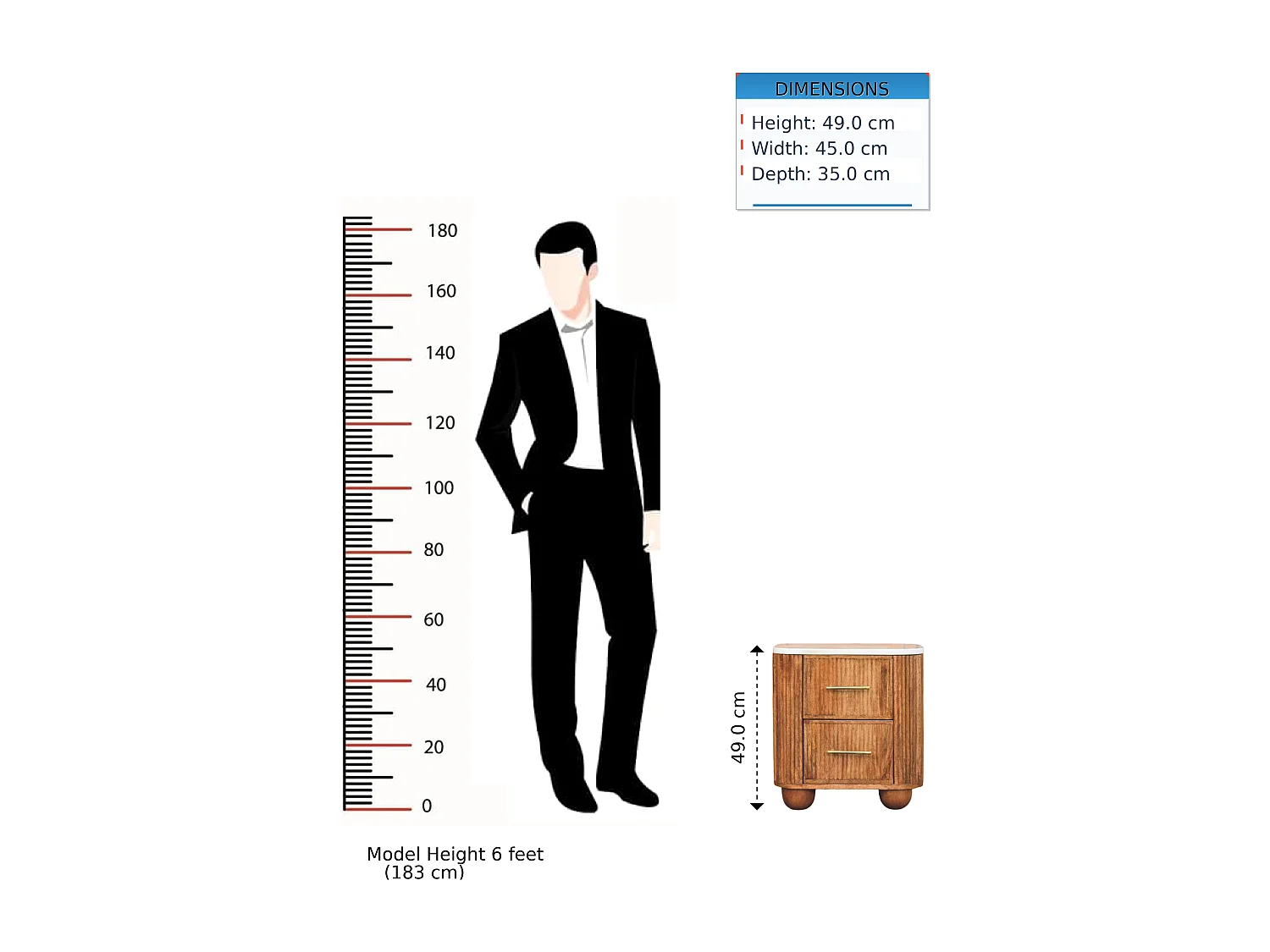 Artisan Furniture Nachttisch Unurorun aus Massivholz mit Marmorplatte, 2 Schubladen, weiß und braun