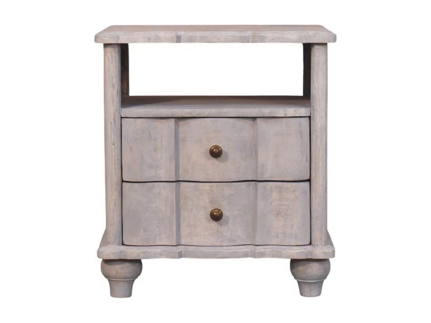 Artisan Furniture Table de chevet Luciun en bois massif, 2 tiroirs, 1 étagère ouverte, gris et marron