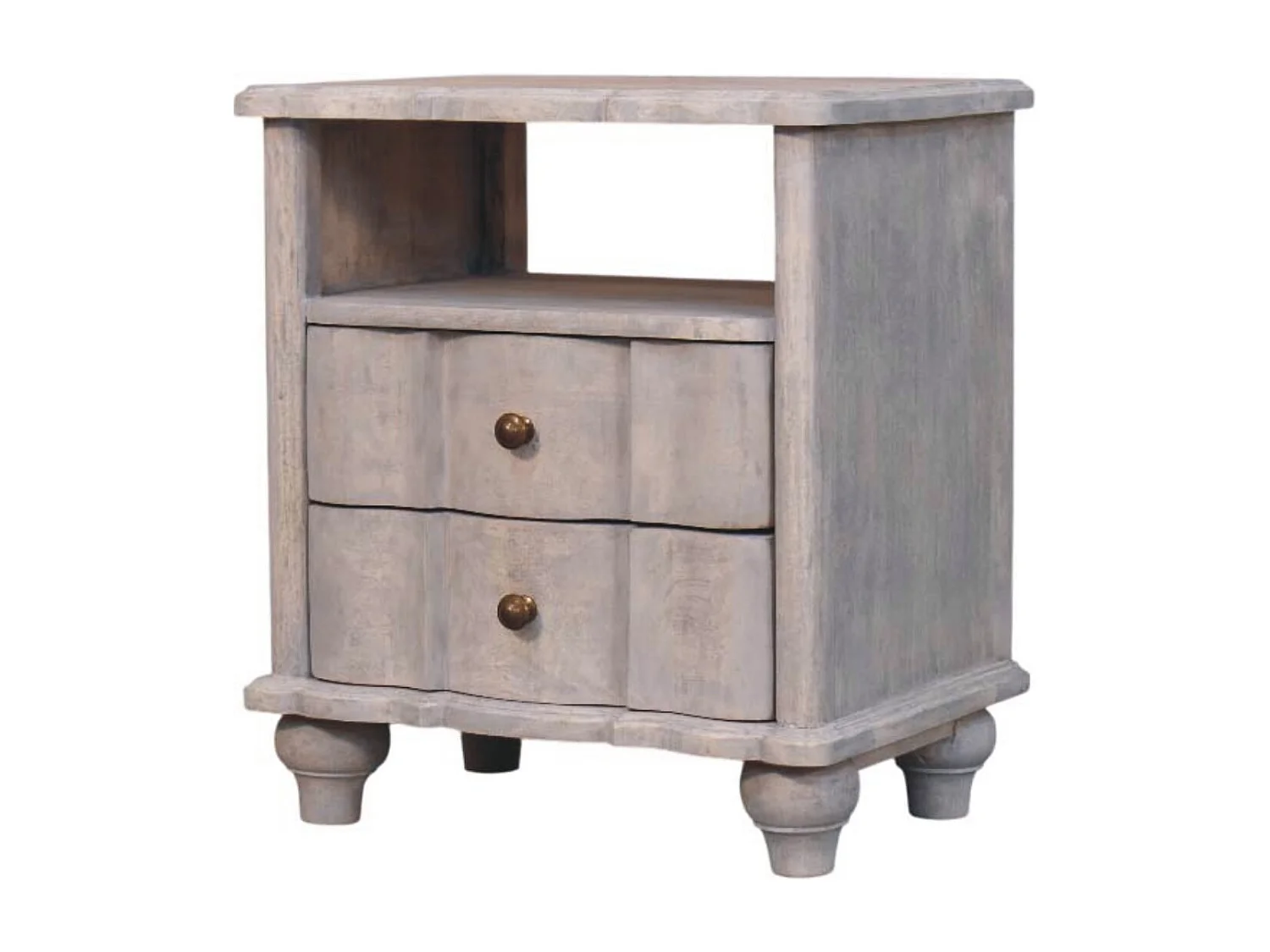 Artisan Furniture Table de chevet Luciun en bois massif, 2 tiroirs, 1 étagère ouverte, gris et marron