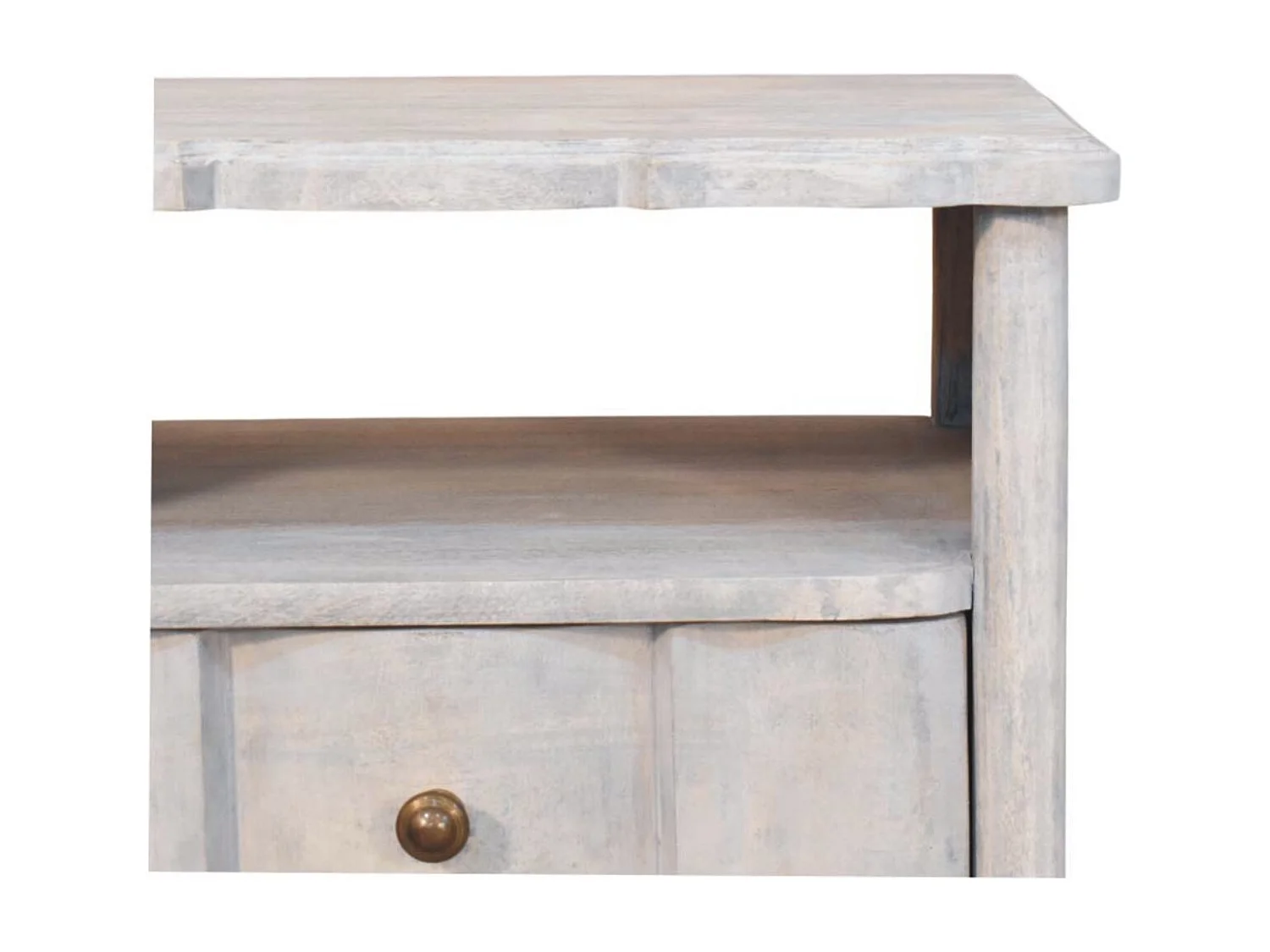 Artisan Furniture Table de chevet Luciun en bois massif, 2 tiroirs, 1 étagère ouverte, gris et marron