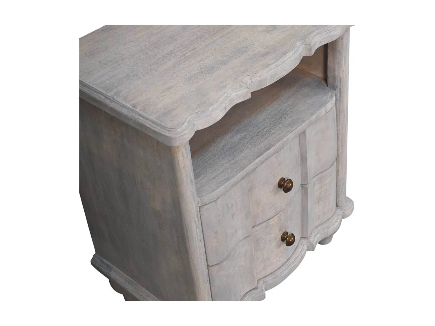 Artisan Furniture Table de chevet Luciun en bois massif, 2 tiroirs, 1 étagère ouverte, gris et marron