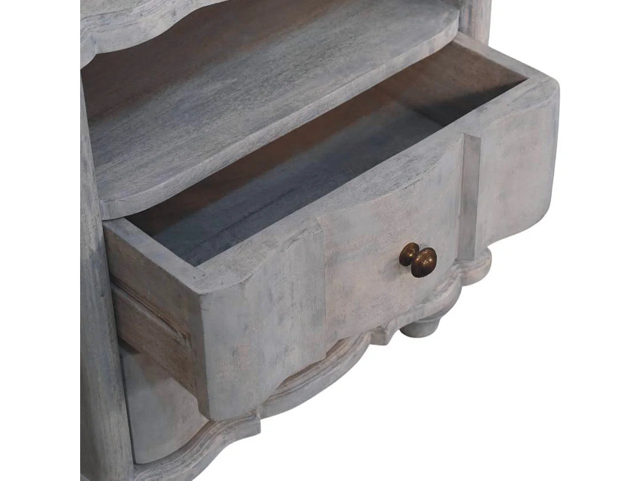 Artisan Furniture Table de chevet Luciun en bois massif, 2 tiroirs, 1 étagère ouverte, gris et marron