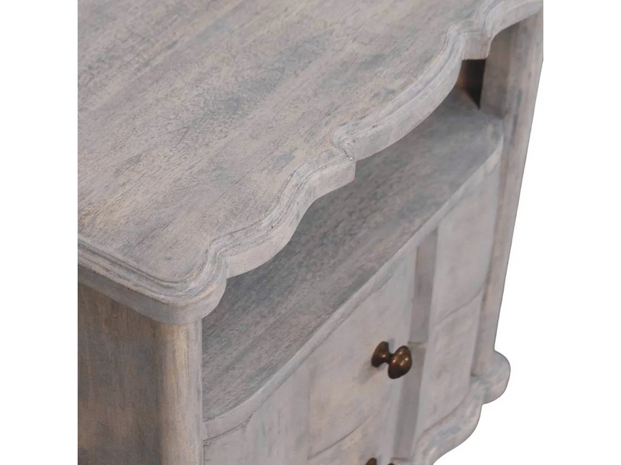 Artisan Furniture Table de chevet Luciun en bois massif, 2 tiroirs, 1 étagère ouverte, gris et marron