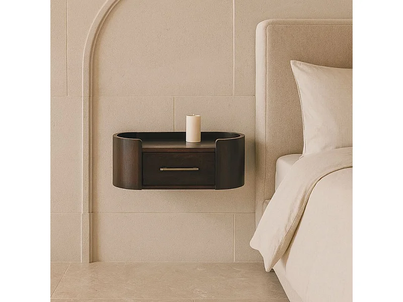 Artisan Furniture Wand-Nachttisch Valencia aus massivem Mangoholz, 1 Schublade, oberer Stauraum, dunkelbraun