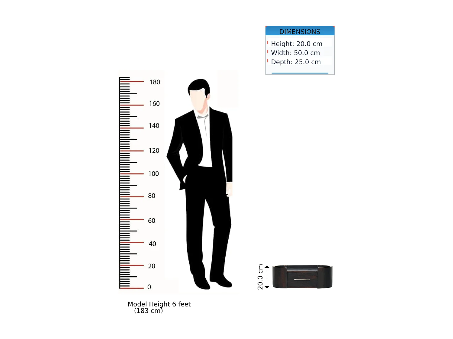 Artisan Furniture Wand-Nachttisch Valencia aus massivem Mangoholz, 1 Schublade, oberer Stauraum, dunkelbraun