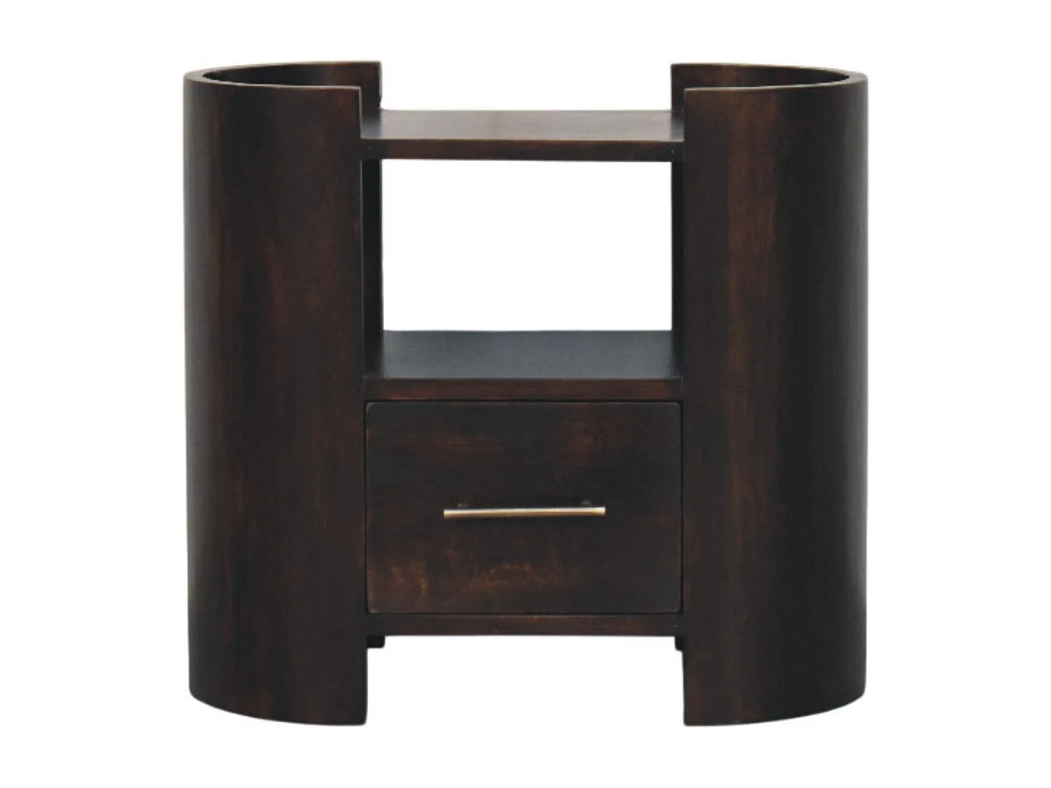 Artisan Furniture Nachttisch Vunlenciun aus Massivholz, 1 Schublade, 1 offenes Regal, dunkelbraun