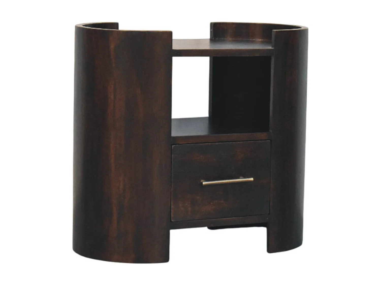 Artisan Furniture Nachttisch Vunlenciun aus Massivholz, 1 Schublade, 1 offenes Regal, dunkelbraun