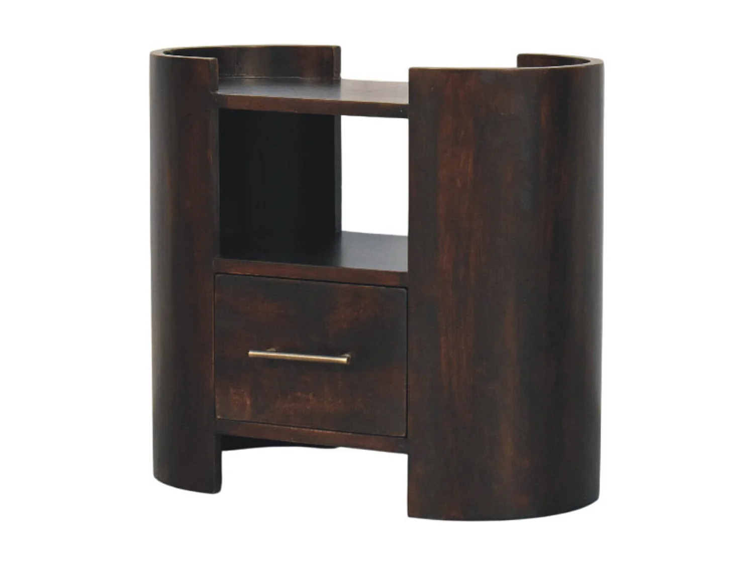 Artisan Furniture Nachttisch Vunlenciun aus Massivholz, 1 Schublade, 1 offenes Regal, dunkelbraun