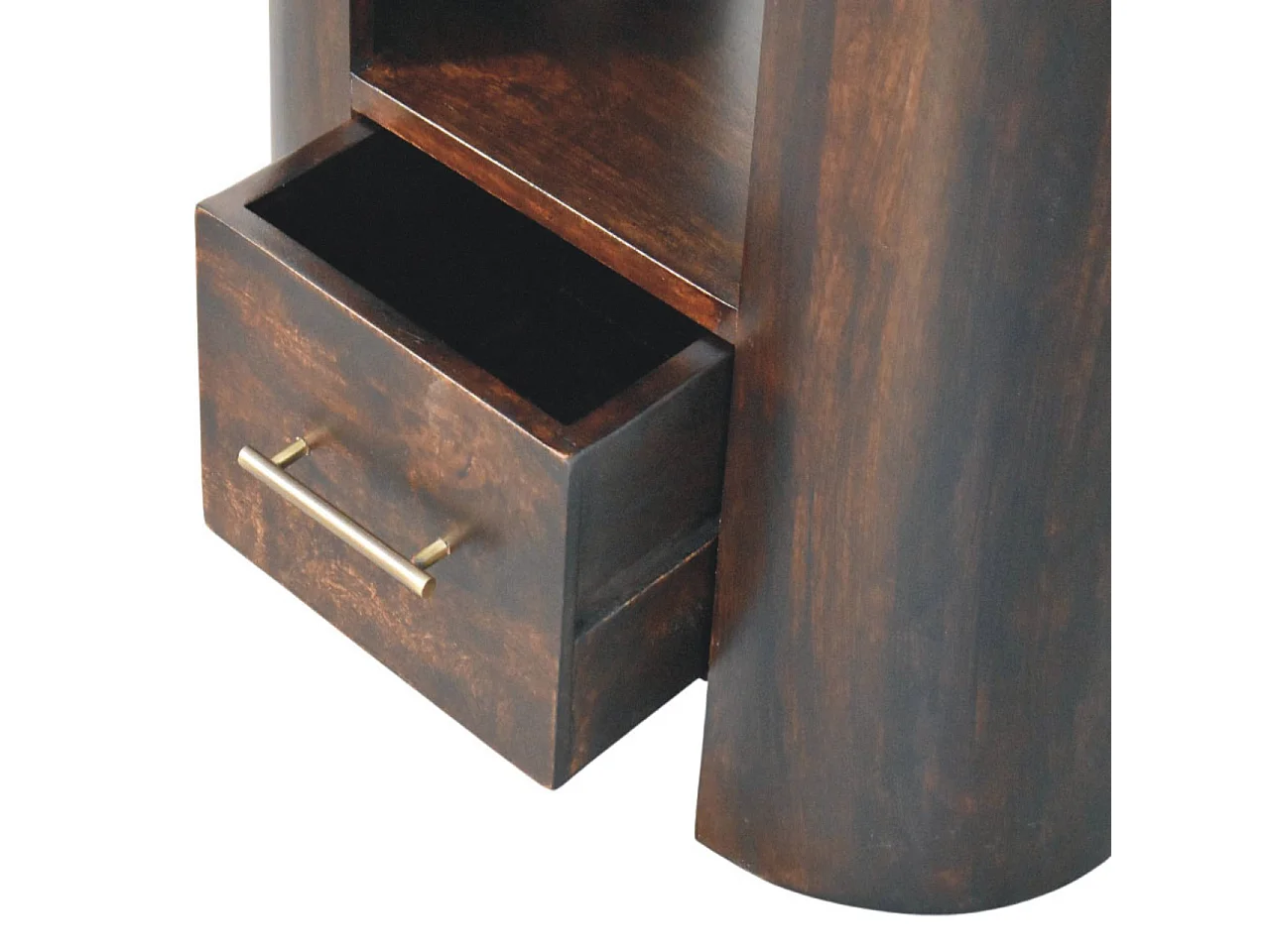 Artisan Furniture Nachttisch Vunlenciun aus Massivholz, 1 Schublade, 1 offenes Regal, dunkelbraun