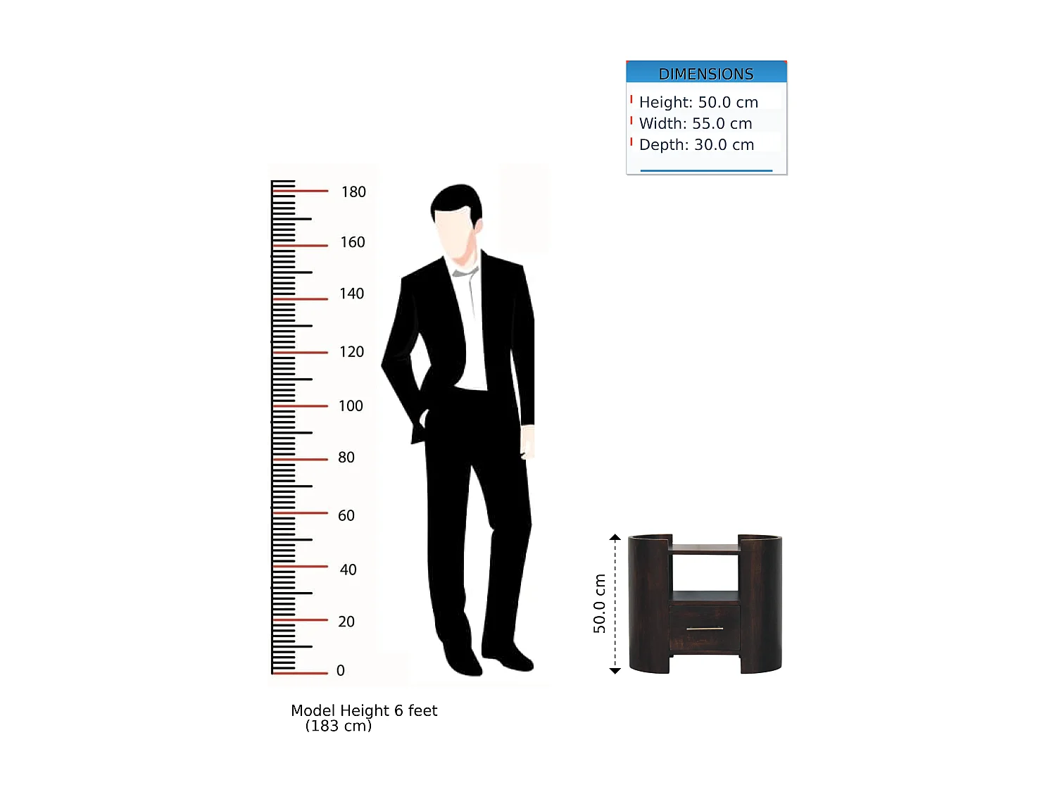 Artisan Furniture Nachttisch Vunlenciun aus Massivholz, 1 Schublade, 1 offenes Regal, dunkelbraun