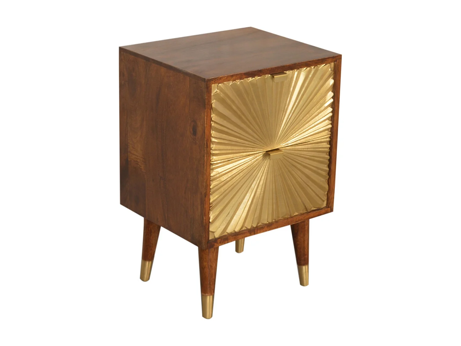 Artisan Furniture Table de chevet Manilla Gold en bois massif de manguier, 2 tiroirs plaqués laiton, doré et marron