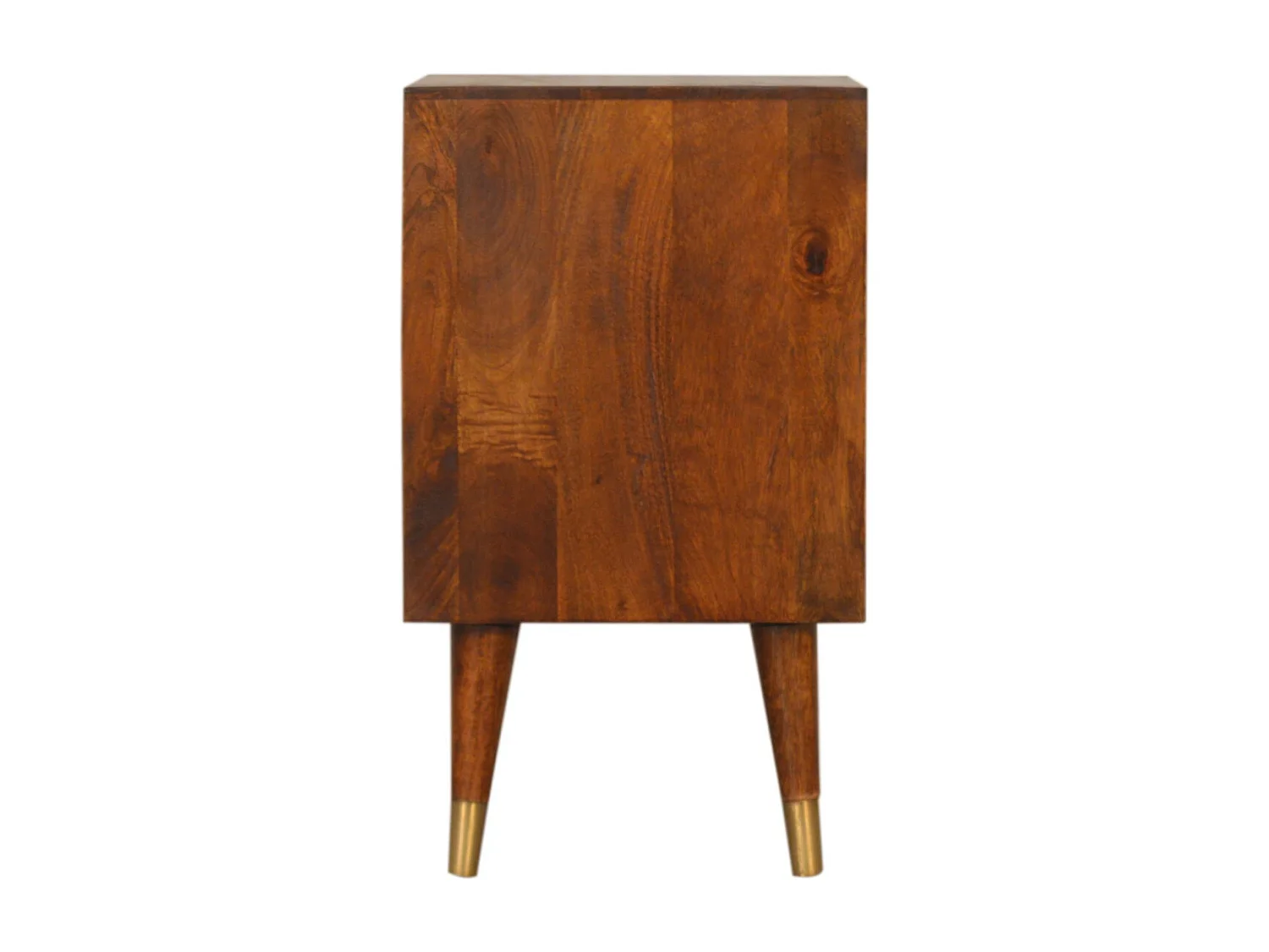 Artisan Furniture Table de chevet Manilla Gold en bois massif de manguier, 2 tiroirs plaqués laiton, doré et marron