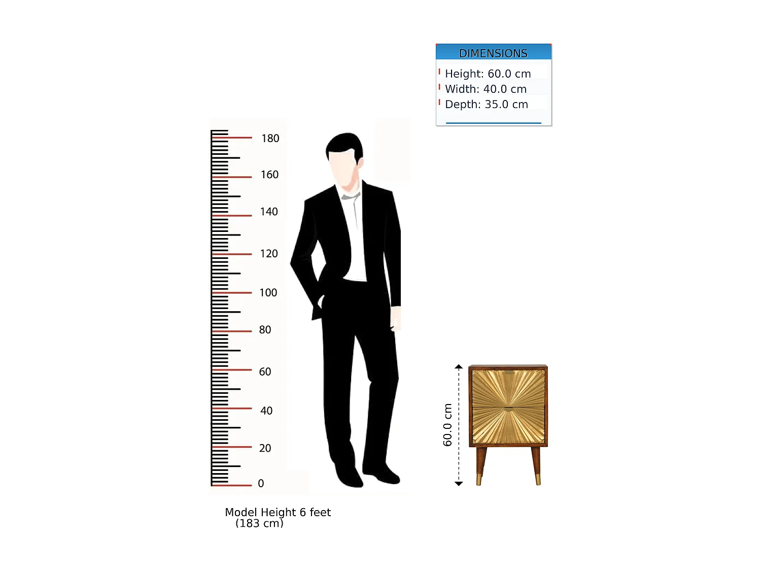 Artisan Furniture Table de chevet Manilla Gold en bois massif de manguier, 2 tiroirs plaqués laiton, doré et marron