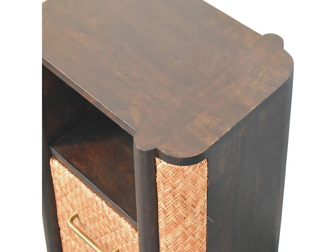 Artisan Furniture Table de chevet Havana en bois massif de manguier, 2 tiroirs, 1 étagère ouverte, marron foncé