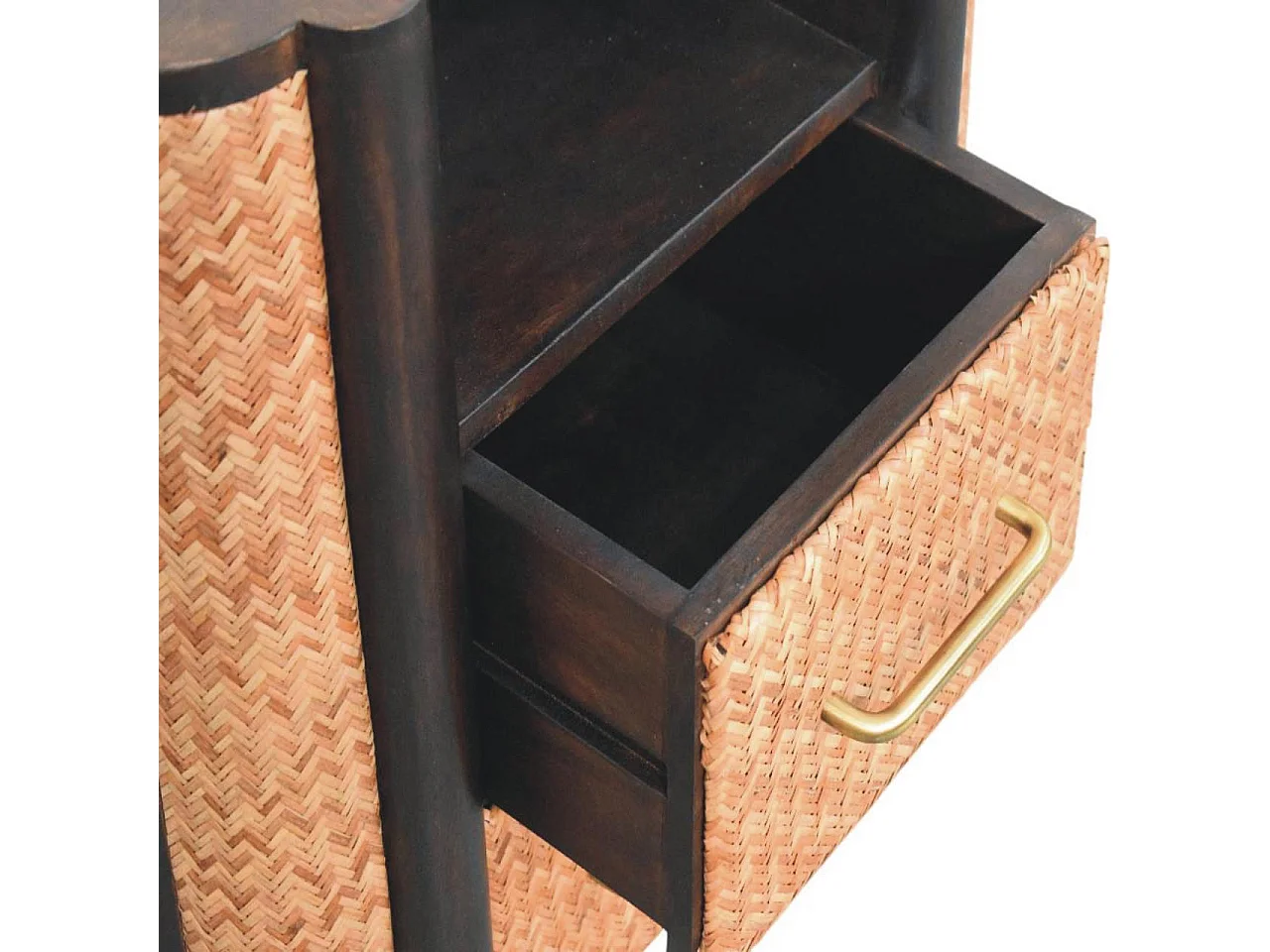 Artisan Furniture Table de chevet Havana en bois massif de manguier, 2 tiroirs, 1 étagère ouverte, marron foncé