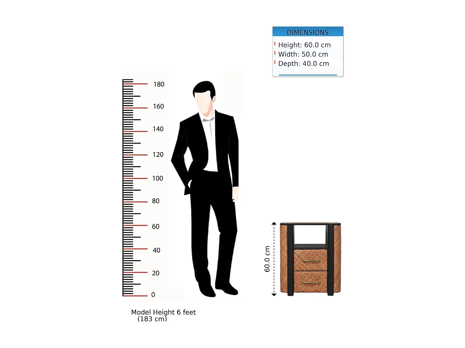 Artisan Furniture Table de chevet Havana en bois massif de manguier, 2 tiroirs, 1 étagère ouverte, marron foncé