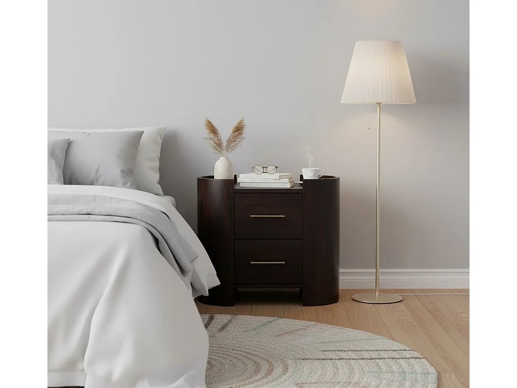 Artisan Furniture Nachttisch Valencia mit zwei Schubladen aus massivem Mangoholz, T-Griffen, dunkelbraun