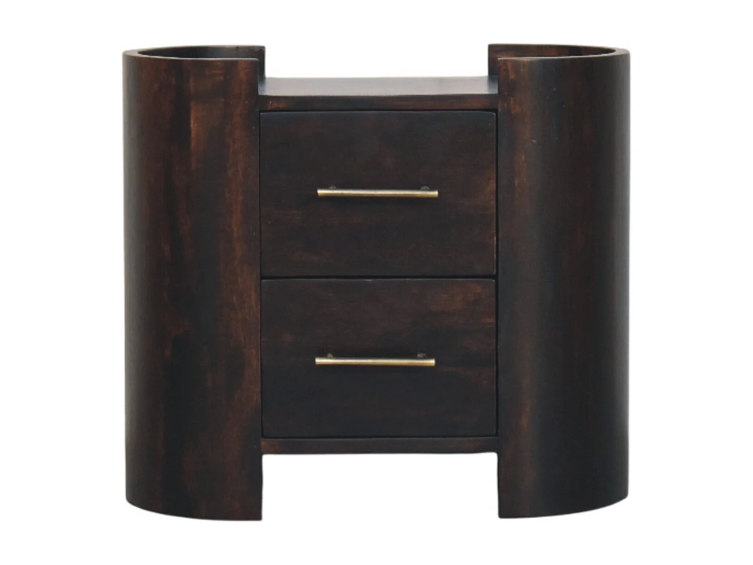 Artisan Furniture Nachttisch Valencia mit zwei Schubladen aus massivem Mangoholz, T-Griffen, dunkelbraun